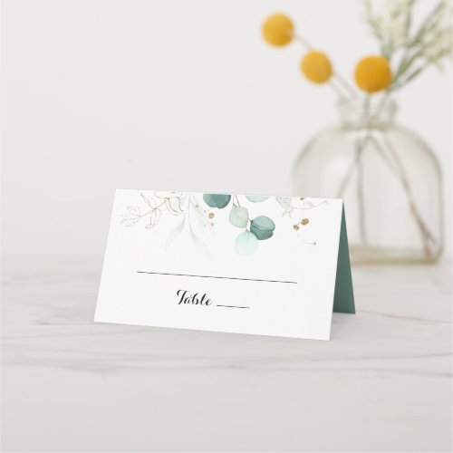 Rustic Eucalyptus Gold Floral Wedding Place Card