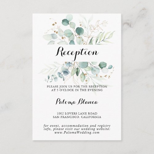 Rustic Eucalyptus Gold Floral Wedding Reception Enclosure Card