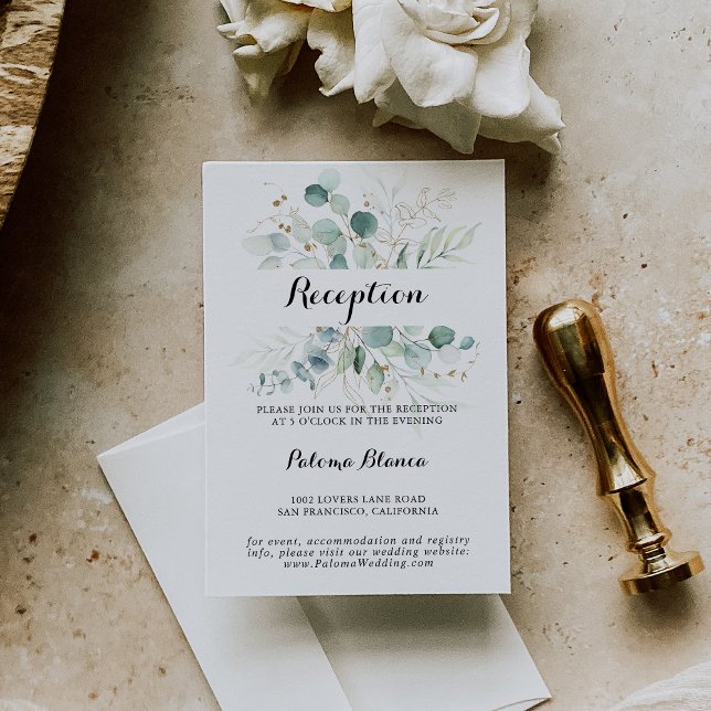 Rustic Eucalyptus Gold Floral Wedding Reception Enclosure Card (Creator Uploaded)