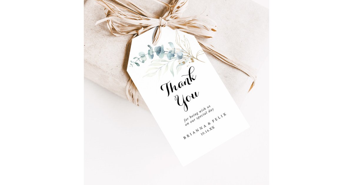 Rustic Eucalyptus Gold Floral Wedding Thank You Gift Tags | Zazzle