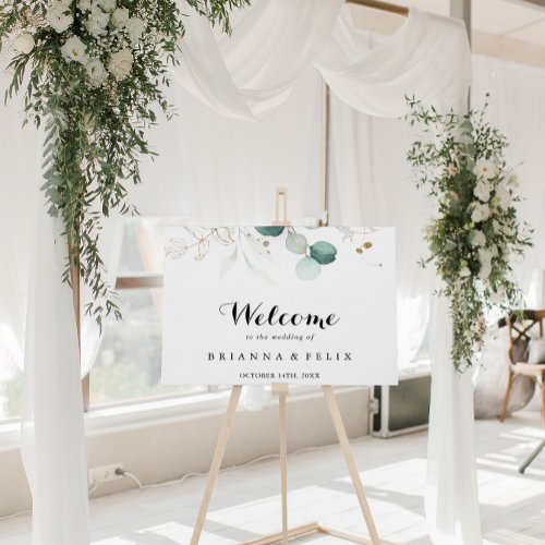 Rustic Eucalyptus Gold Floral Wedding Welcome Sign