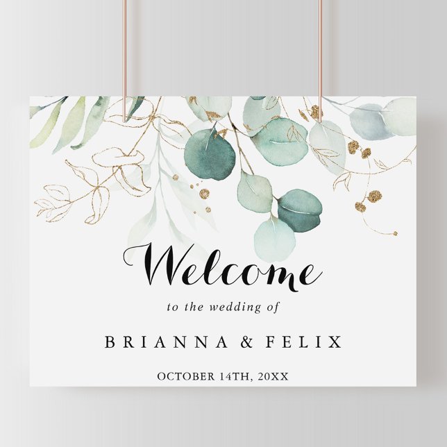 Rustic Eucalyptus Gold Floral Wedding Welcome Sign (Creator Uploaded)