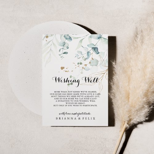 Rustic Eucalyptus Gold Floral Wedding Wishing Well Enclosure Card