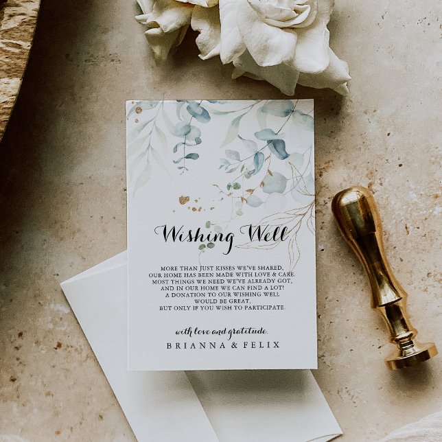 Rustic Eucalyptus Gold Floral Wedding Wishing Well Enclosure Card (Creator Uploaded)