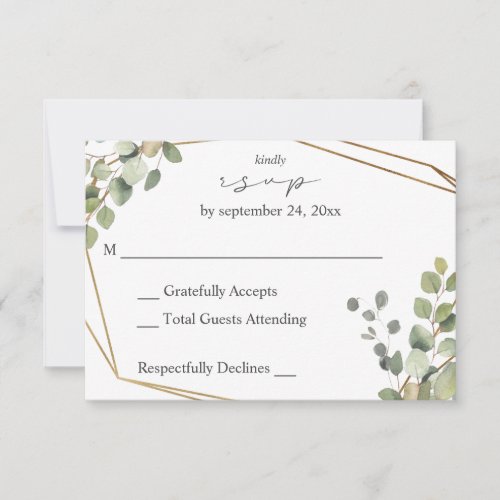 Rustic Eucalyptus  Gold Frame no Meal RSVP Card