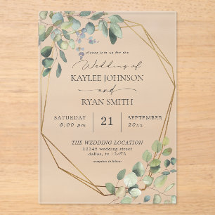 Rustic Eucalyptus & Gold Frame Wedding Acrylic Invitations
