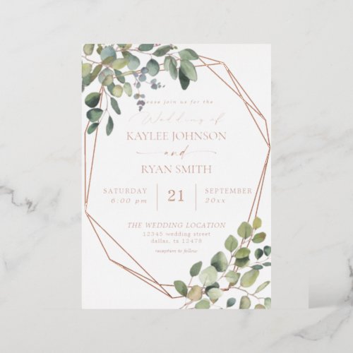 Rustic Eucalyptus  Gold Frame Wedding Full Real Foil Invitation