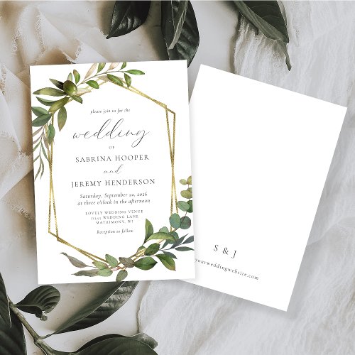 Rustic Eucalyptus Gold Frame Wedding Invitation