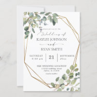 Rustic Eucalyptus & Gold Frame Wedding Invitation