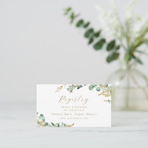 Rustic eucalyptus gold green boho bridal Registry Place Card