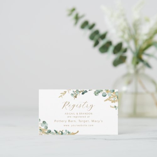 Rustic eucalyptus gold green boho bridal Registry  Place Card