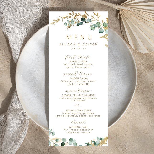 Rustic eucalyptus gold greenery boho wedding  menu (Rustic eucalyptus gold greenery boho wedding menu)