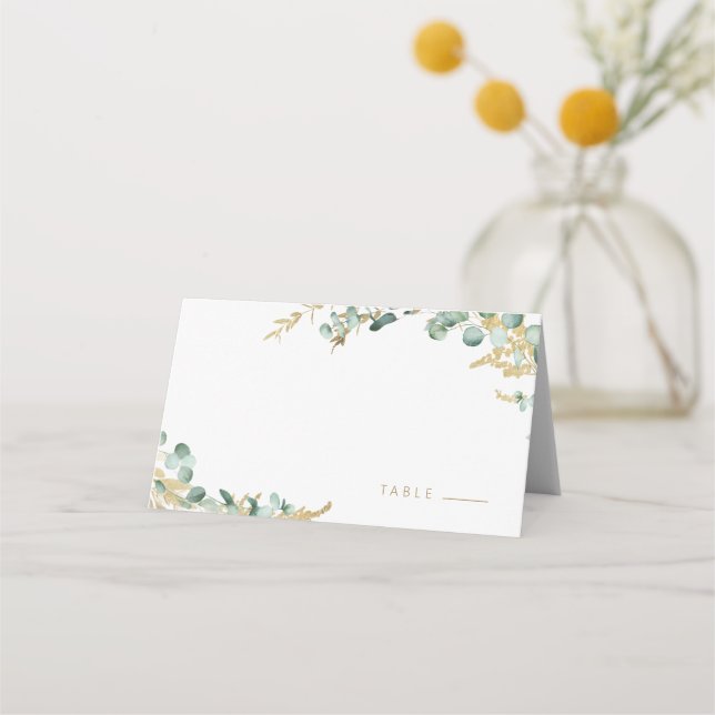 Rustic eucalyptus gold greenery boho wedding  place card (Front)