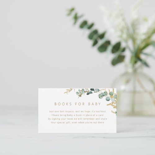 Rustic eucalyptus gold greenery Books For Baby Enclosure Card