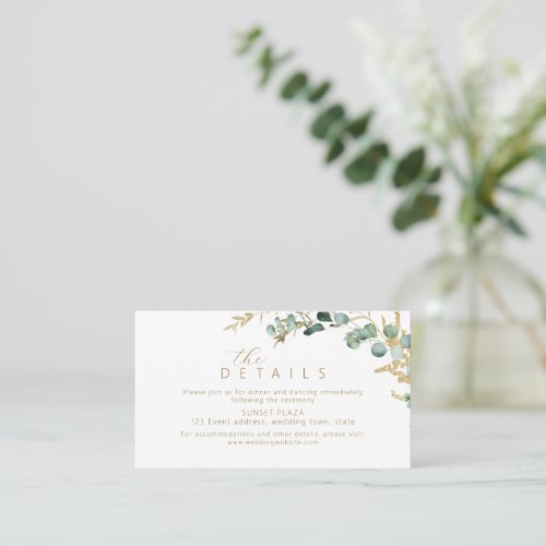 Rustic eucalyptus gold greenery Wedding Details Place Card