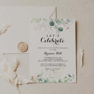 Rustic Eucalyptus Gold Let's Celebrate Party Invitation