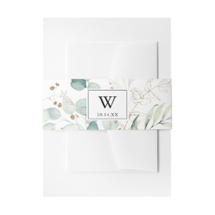 Rustic Eucalyptus Gold Monogram Wedding Invitation Belly Band