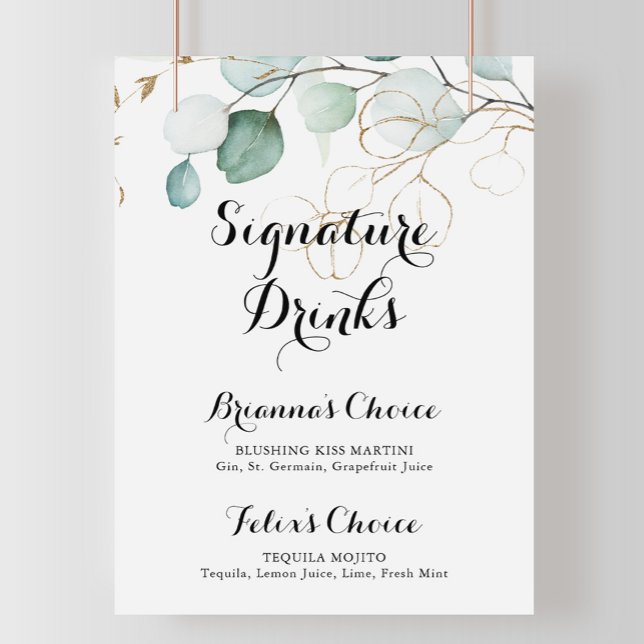 Rustic Eucalyptus Gold Signature Drinks Sign (Creator Uploaded)
