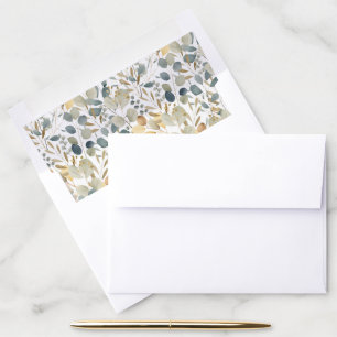 Rustic Eucalyptus Gold Watercolor Pattern Wedding Envelope Liner