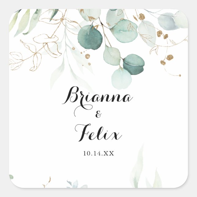 Rustic Eucalyptus Gold Wedding Envelope Seals (Front)