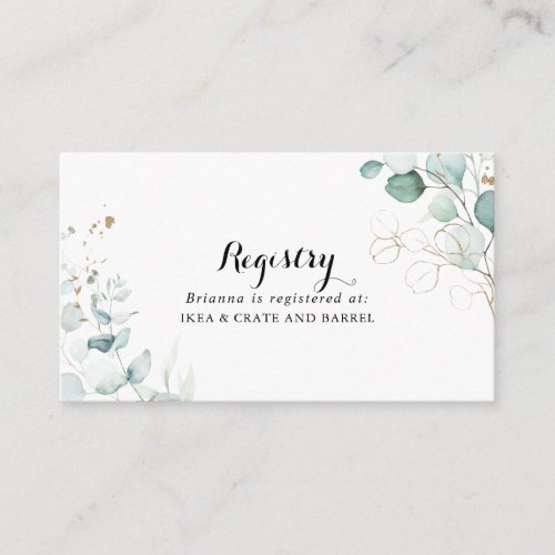 Rustic Eucalyptus Gold Wedding Gift Registry Enclosure Card