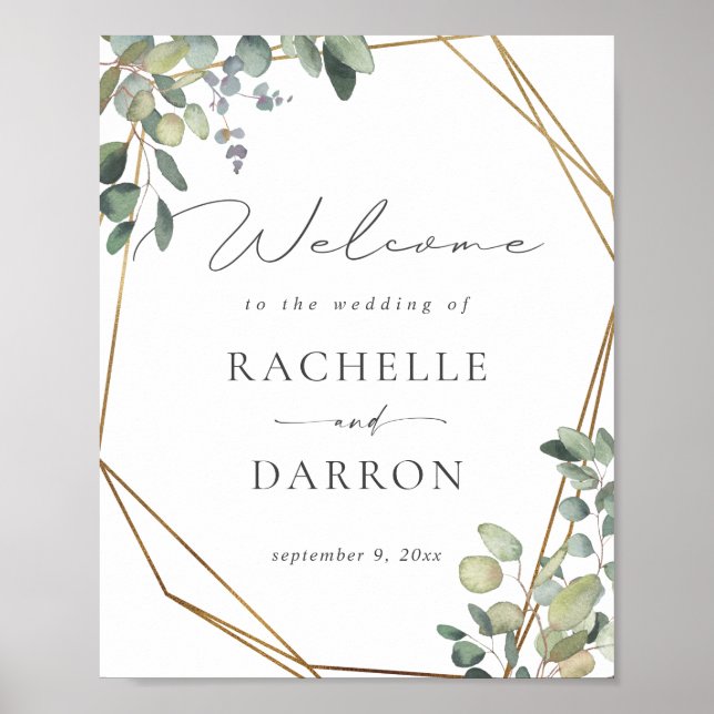 Rustic Eucalyptus & Gold Welcome Sign (Front)