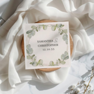 Rustic Eucalyptus Green & Gold Wedding Napkins