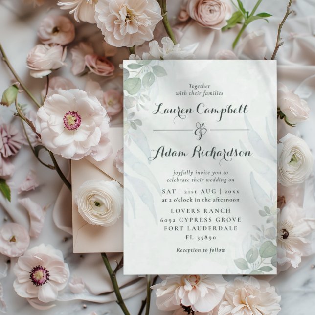  Rustic Eucalyptus Green Watercolor Wedding  Invitation (Creator Uploaded)
