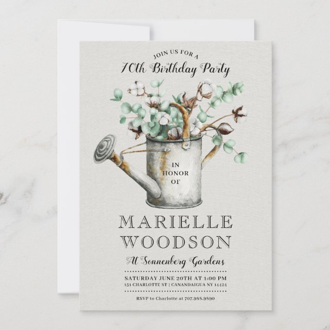 Rustic Eucalyptus Greenery 70th Birthday Party  Invitation (Front)