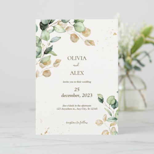 Rustic eucalyptus greenery  aesthetic wedding  invitation