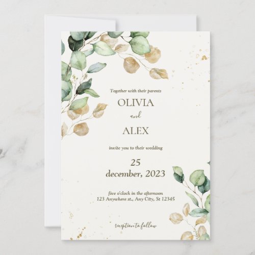 Rustic eucalyptus greenery  aesthetic wedding  invitation