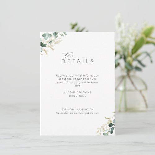 Rustic eucalyptus greenery boho wedding details enclosure card