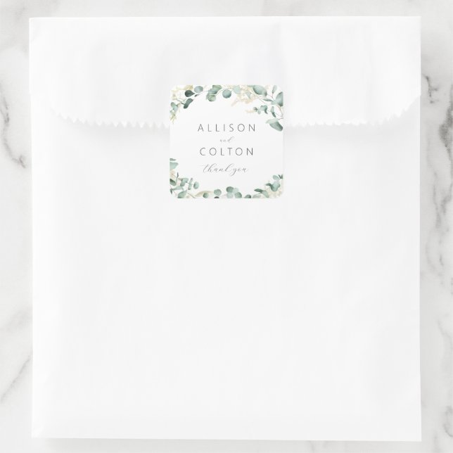 Rustic eucalyptus greenery boho wedding favor square sticker (Bag)