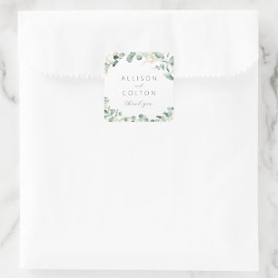 Rustic eucalyptus greenery boho wedding favor square sticker