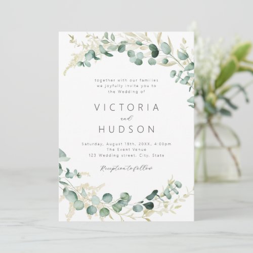 Rustic eucalyptus greenery boho wedding invitation