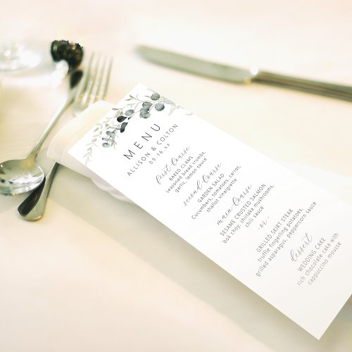 Rustic eucalyptus greenery boho wedding  menu