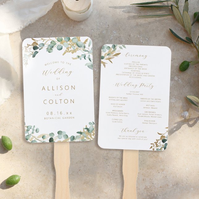 Rustic eucalyptus greenery boho wedding program hand fan (Rustic eucalyptus greenery boho wedding program hand fan)