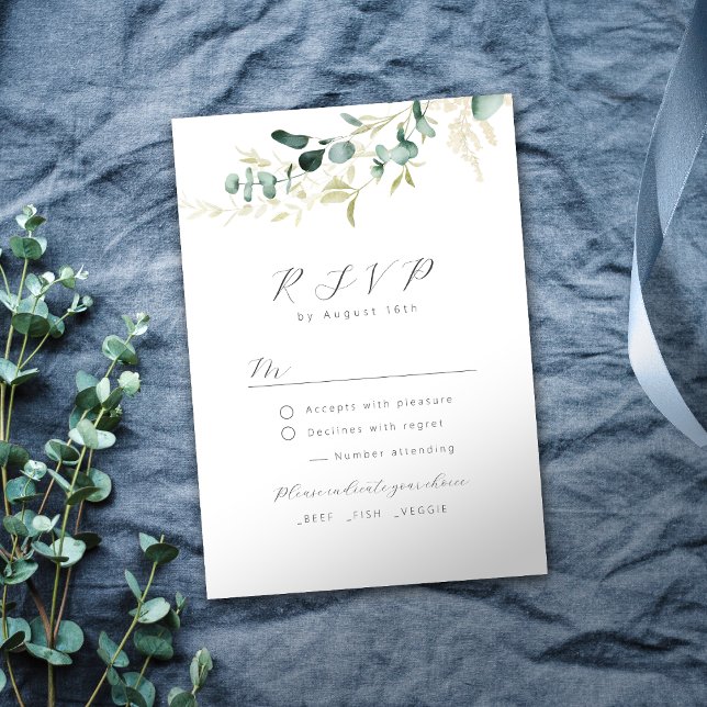 Rustic eucalyptus greenery boho wedding RSVP Card (Creator Uploaded)