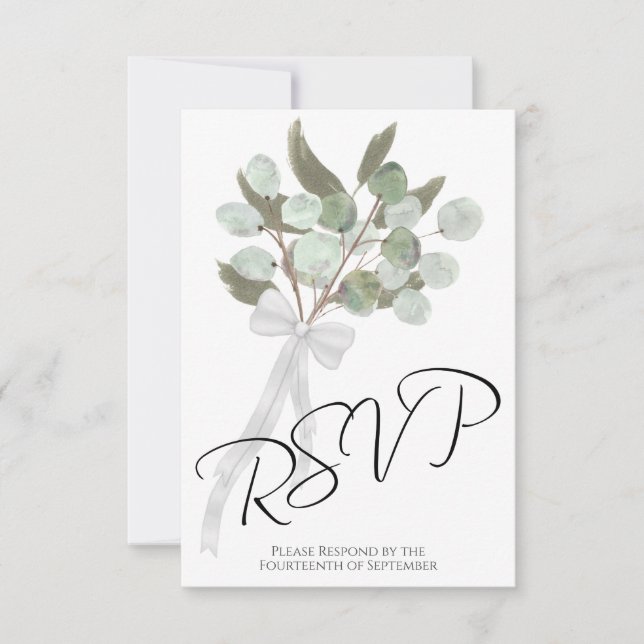 Rustic Eucalyptus & Greenery Bouquet Chic Wedding RSVP Card (Front)