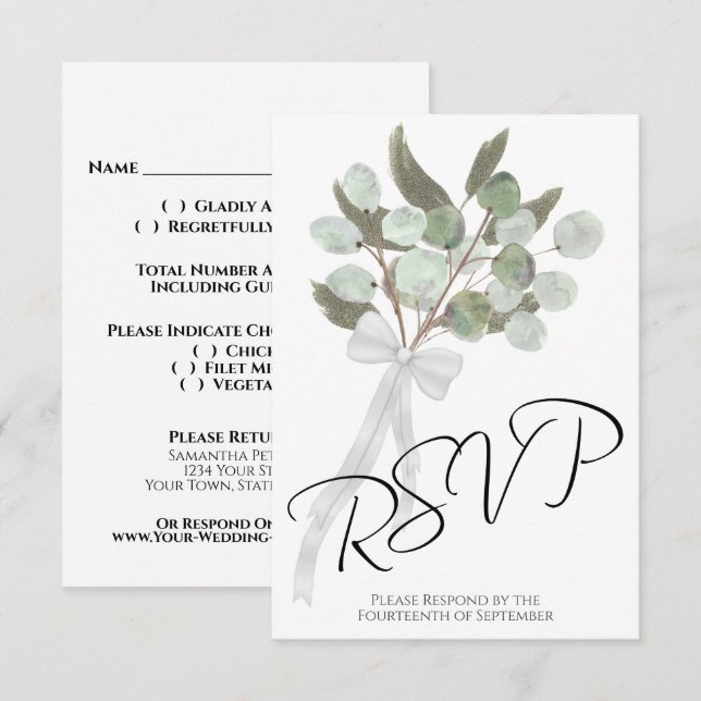 Rustic Eucalyptus & Greenery Bouquet Chic Wedding RSVP Card (Front/Back)