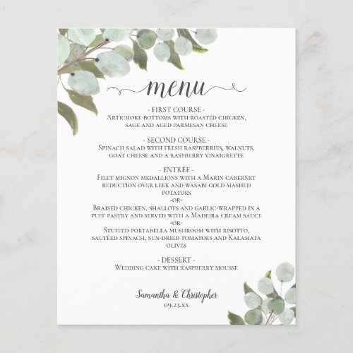 Rustic Eucalyptus  Greenery Budget Wedding Menu