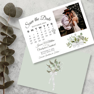 Rustic Eucalyptus Greenery Calendar Photo Wedding Save The Date