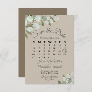 Rustic Eucalyptus Greenery Calendar Tan Wedding Save The Date
