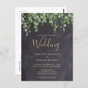 Rustic Eucalyptus Greenery Chalkboard Wedding Postcard