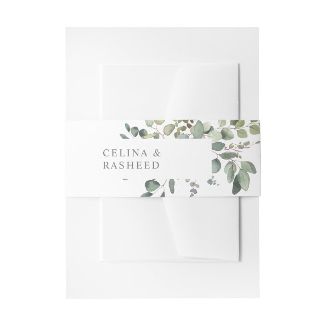 Rustic Eucalyptus Greenery Duo 3 Invitation Belly Band (Front Example)