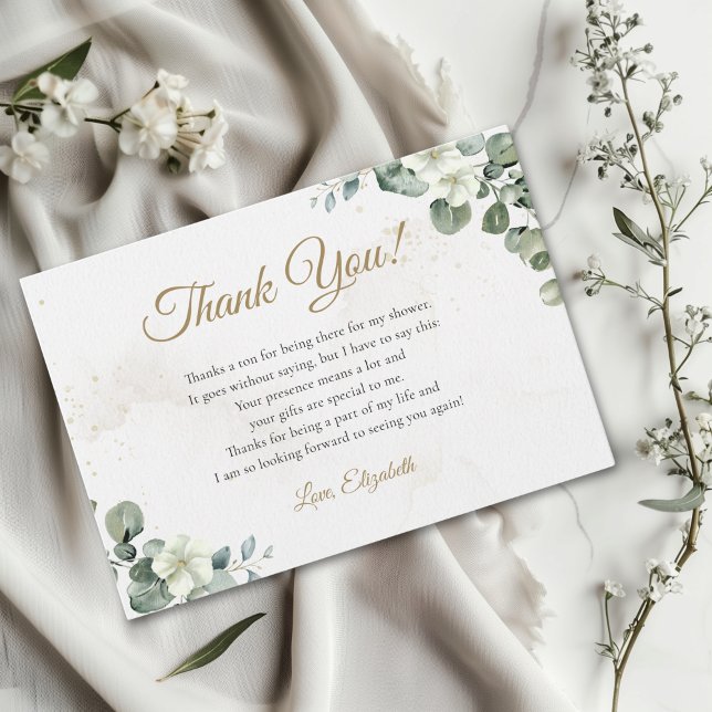  Rustic Eucalyptus Greenery Elegant Bridal Shower Thank You Card (Creator Uploaded)