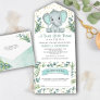 Rustic Eucalyptus Greenery Elephant Baby Shower All In One Invitation