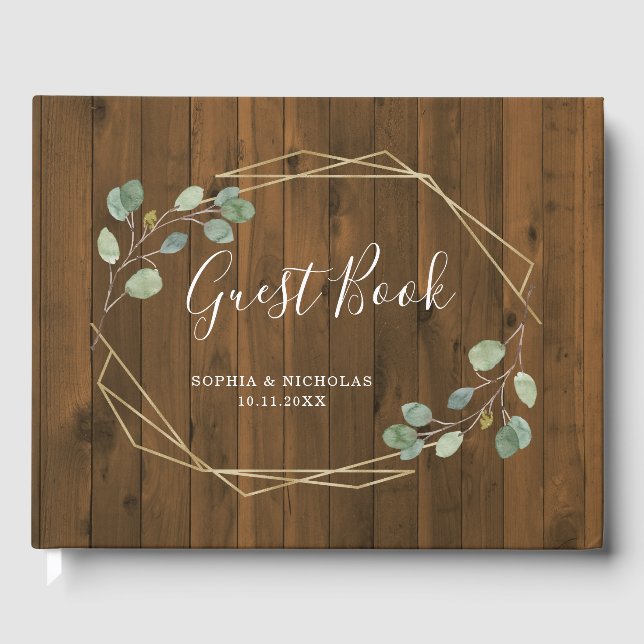 Rustic Eucalyptus Greenery | Geometric Guest Book (Front)