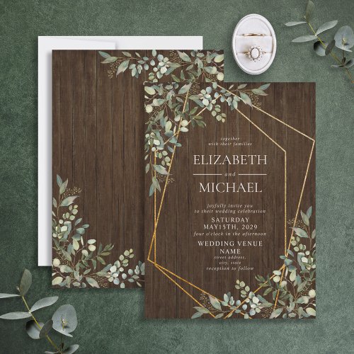 Rustic Eucalyptus Greenery Geometric Wedding Invitation