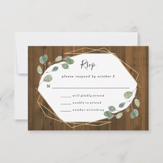 Rustic Eucalyptus Greenery | Geometric Wedding RSVP Card (Front)